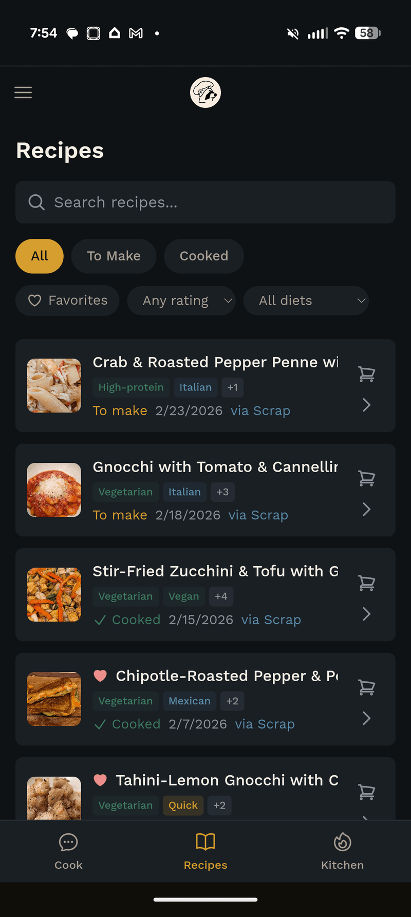 Scraps recipe collection showing real meals